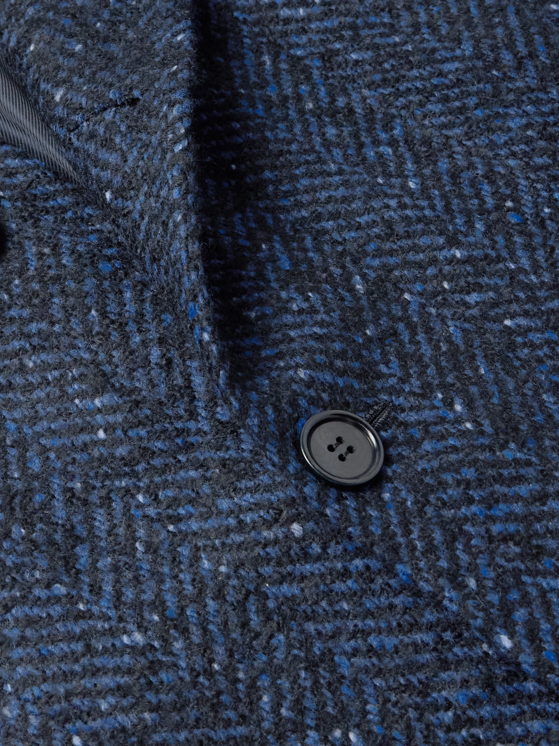 Kiton Herringbone Virgin Wool, Cashmere And Silk-blend Overcoat In Blue