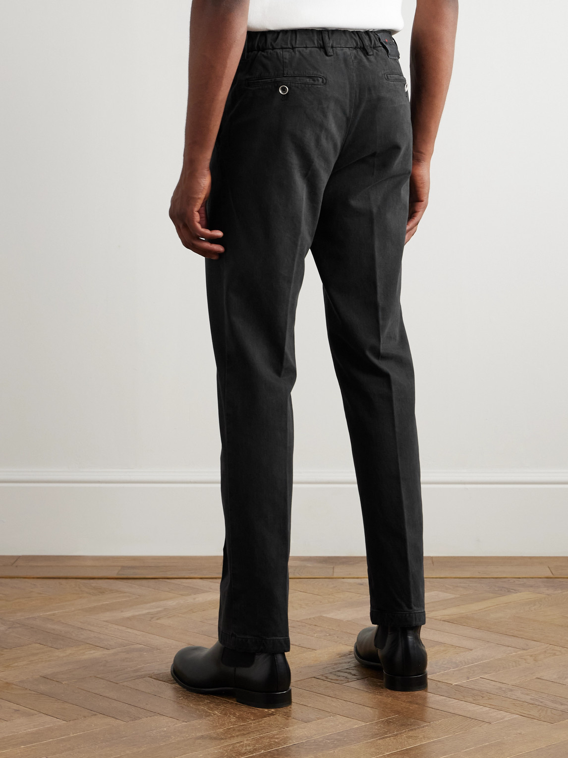 Kiton Straight-leg Lyocell-blend Twill Trousers In Black
