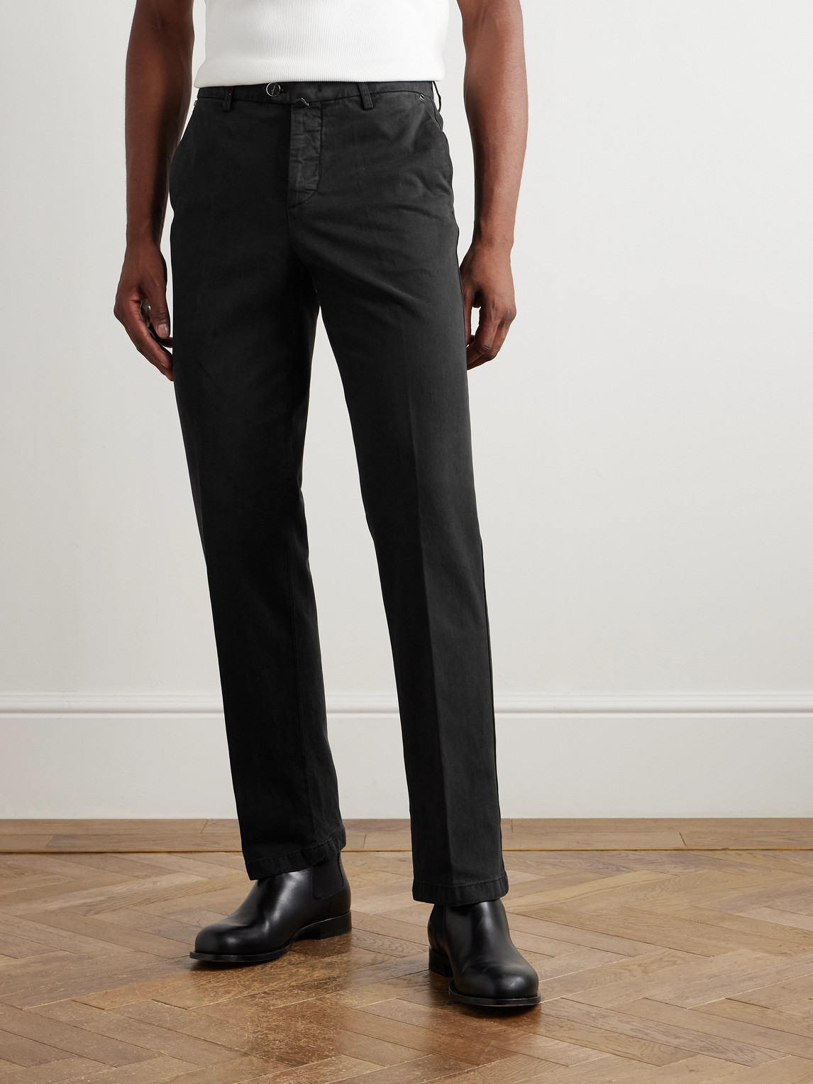 Kiton Straight-leg Lyocell-blend Twill Trousers In Black