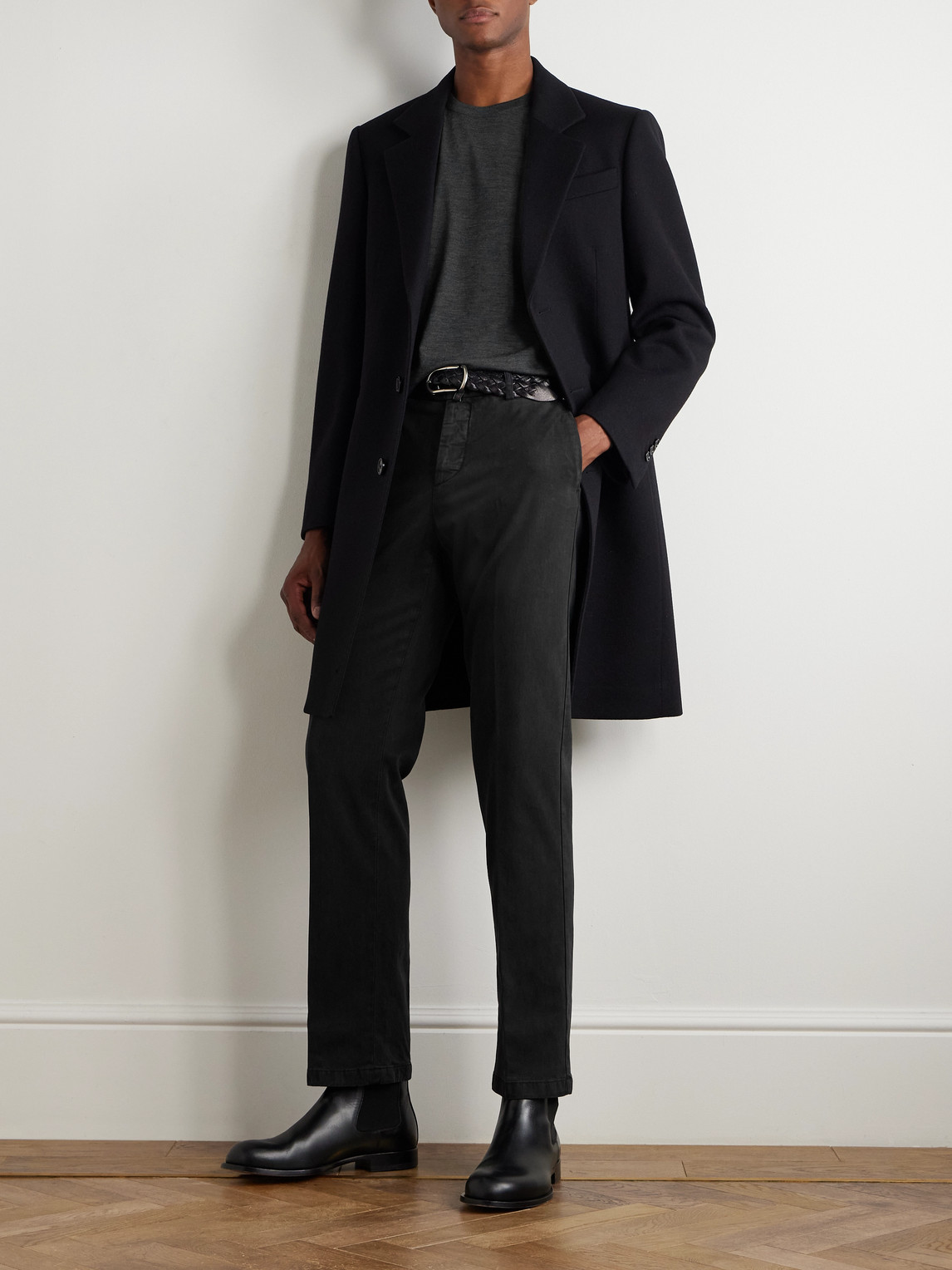Kiton Straight-leg Lyocell-blend Twill Trousers In Black
