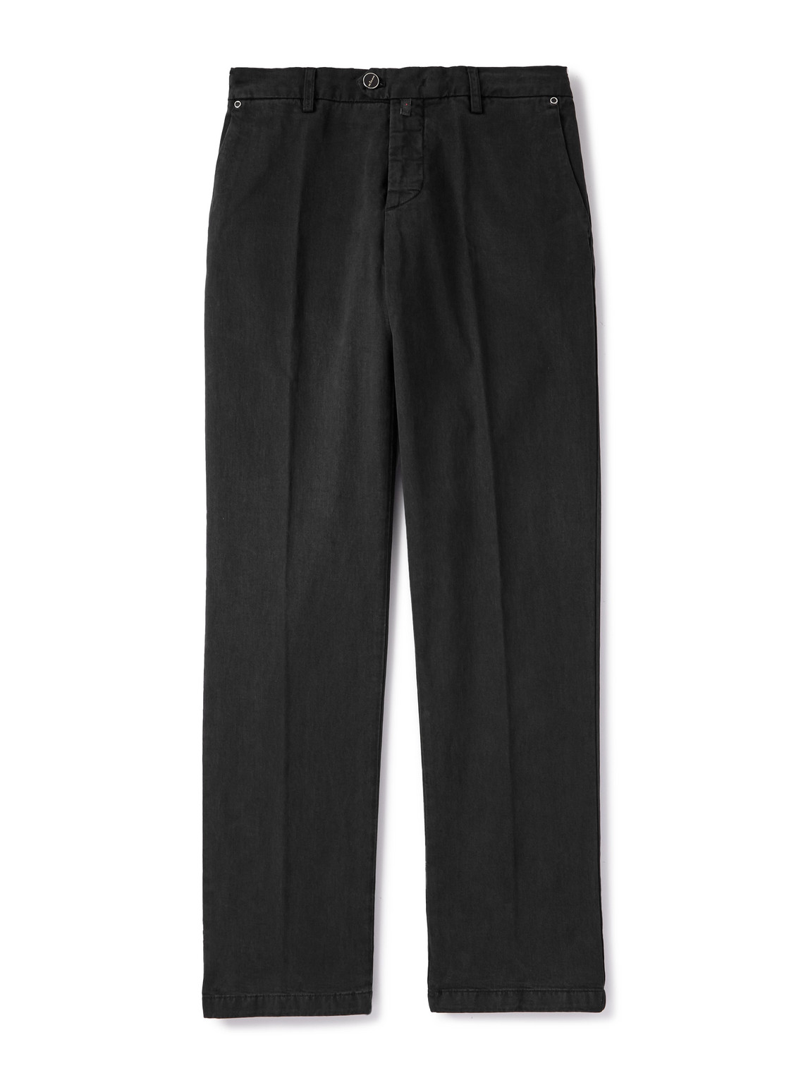 Kiton Straight-leg Lyocell-blend Twill Trousers In Black