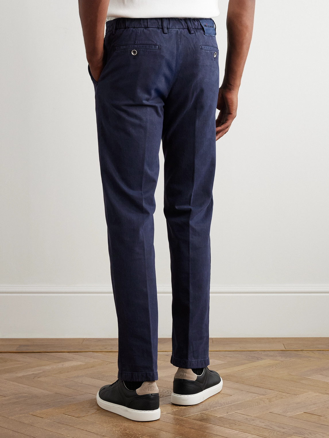 Kiton Straight-leg Lyocell-blend Twill Trousers In Blue