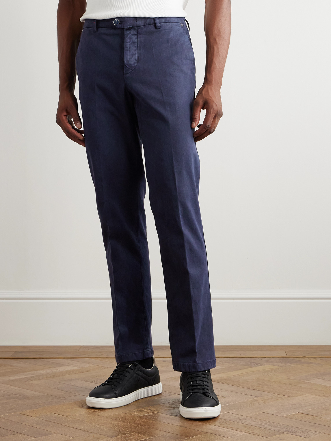 Kiton Straight-leg Lyocell-blend Twill Trousers In Blue