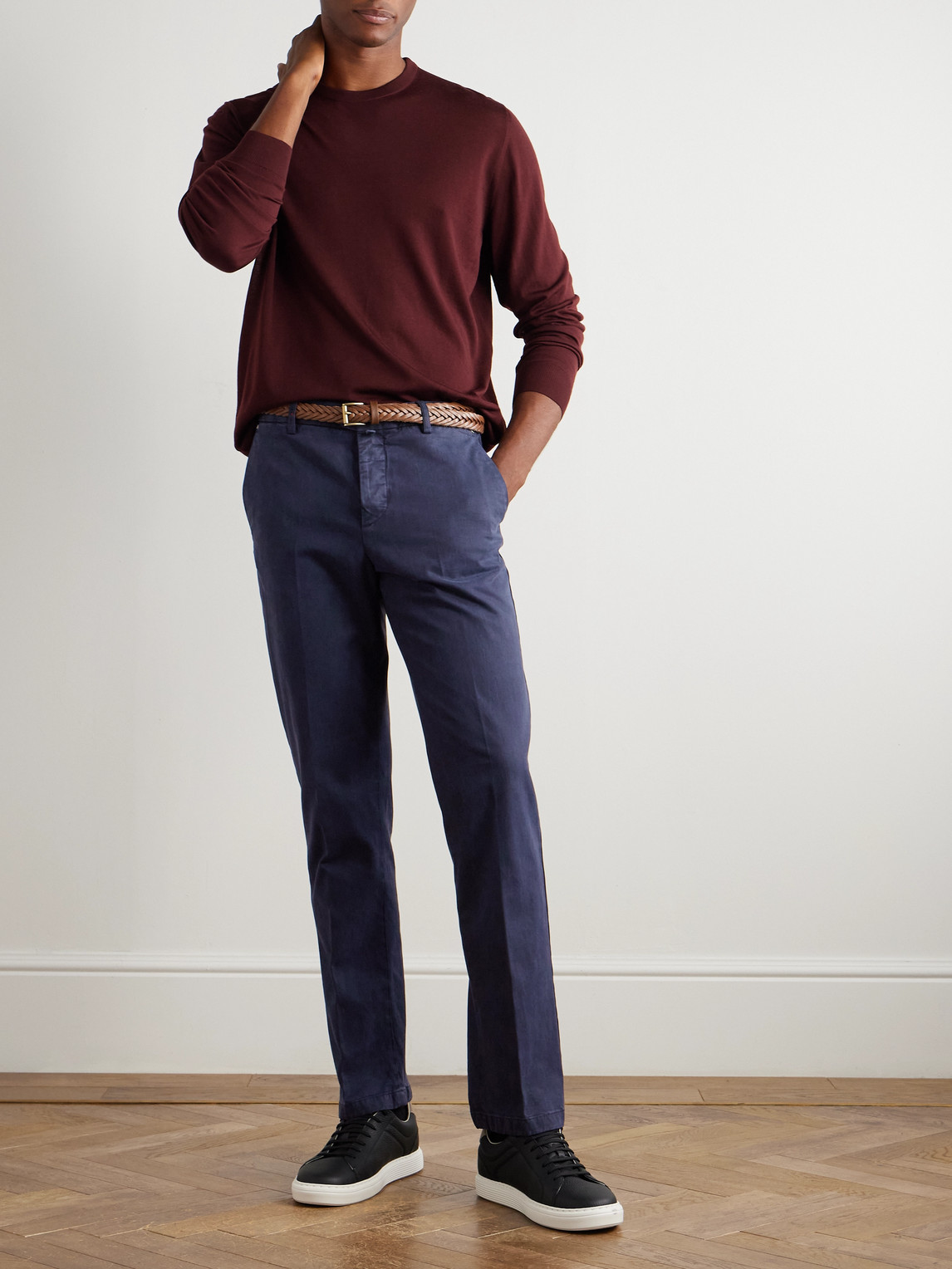 Kiton Straight-leg Lyocell-blend Twill Trousers In Blue
