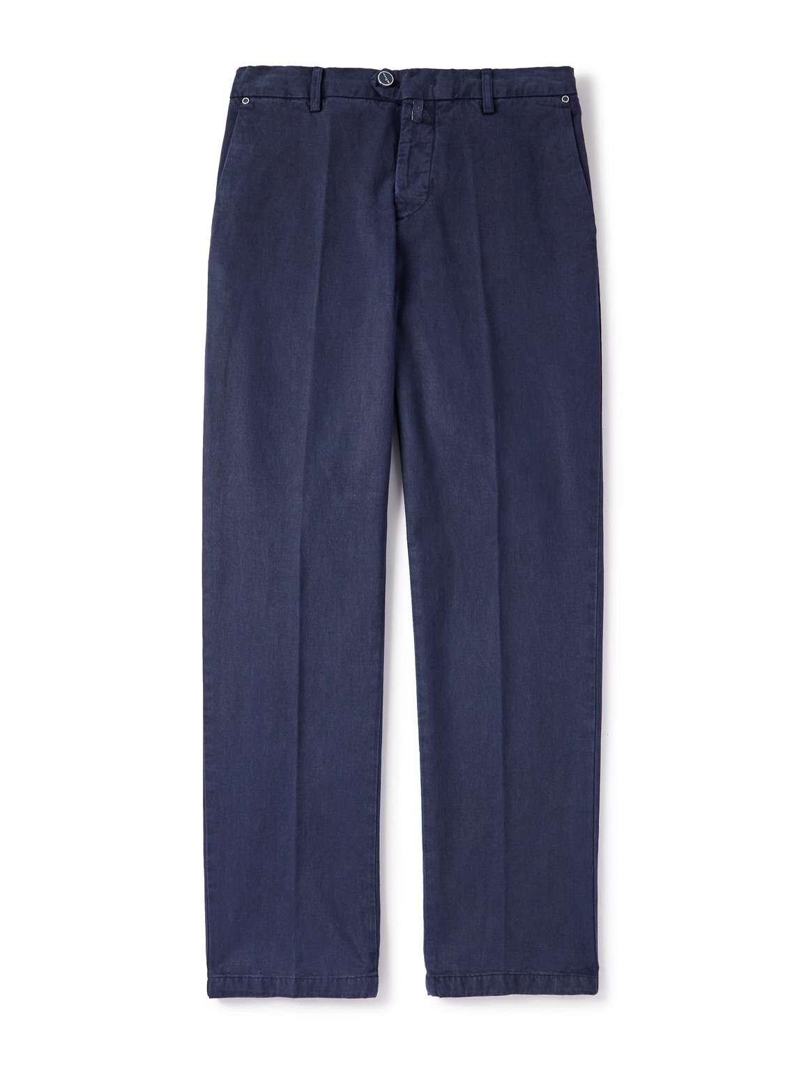 Kiton Straight-leg Lyocell-blend Twill Trousers In Blue