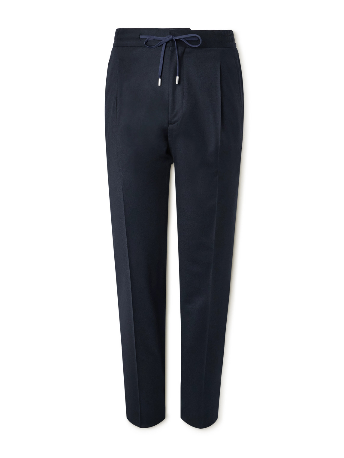 Straight-Leg Pleated Stretch Virgin Wool and Cashmere-Blend Drawstring Trousers
