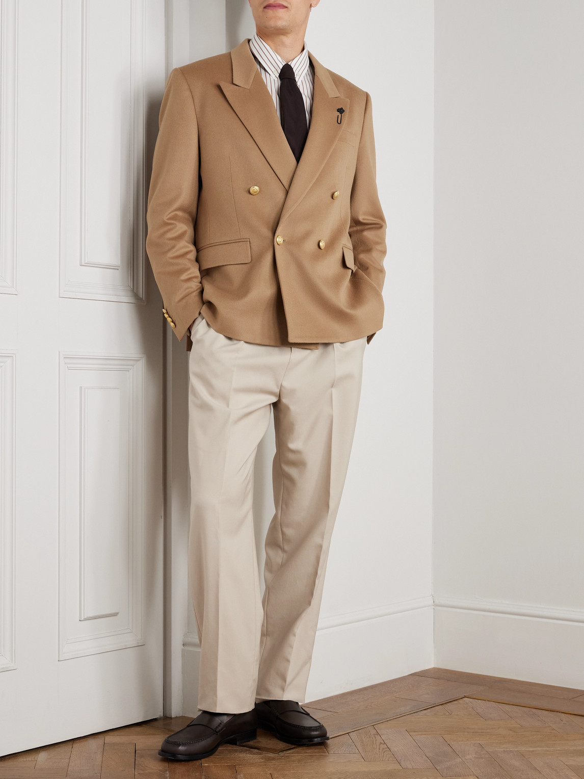 Lardini Double-breasted Virgin Wool Blazer In Brown