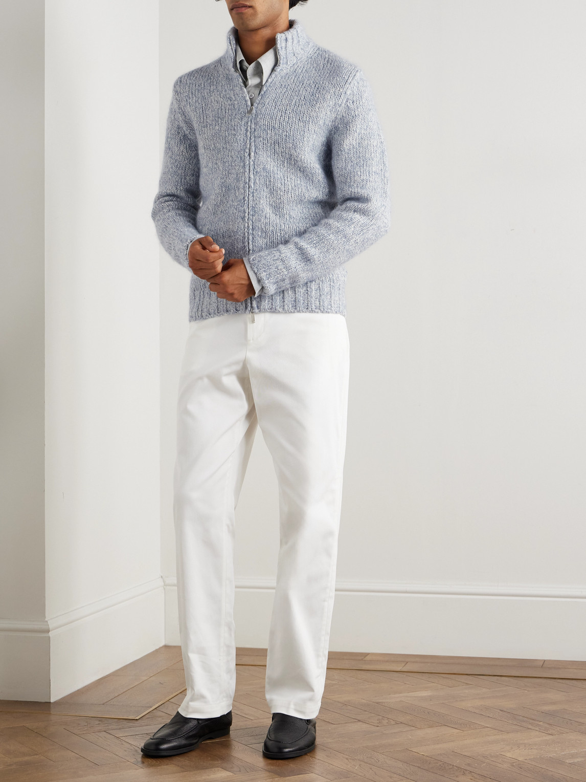 Lardini Slim-fit Virgin Wool-blend Zip-up Cardigan In Blue