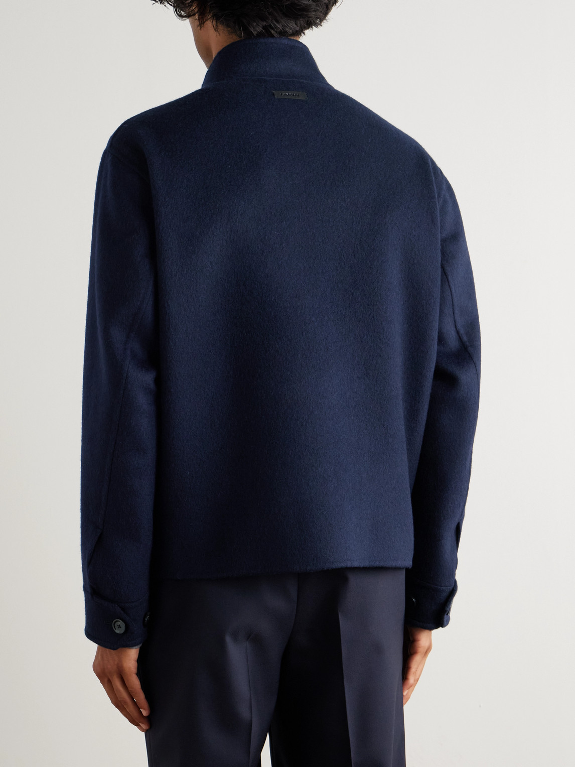Lardini Brushed Wool And Cashmere-blend Bomber Jacket In Blue
