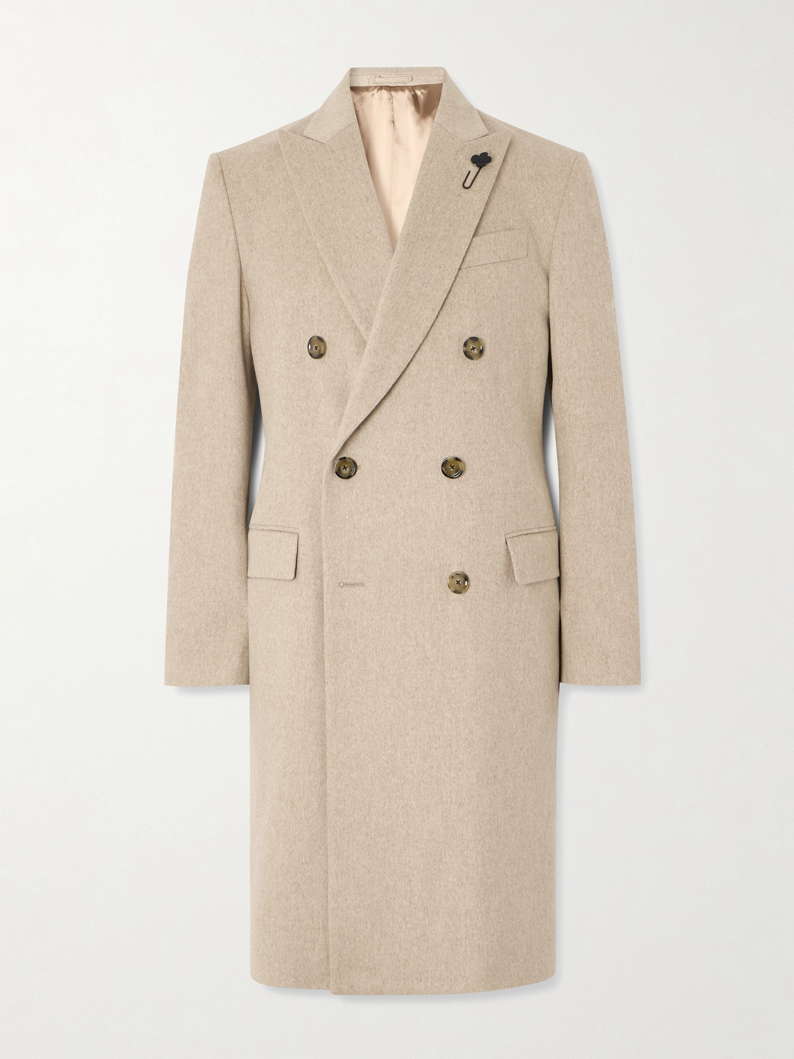 Lardini Slim-fit Double-breasted Brushed Virgin Wool Coat In Neutral