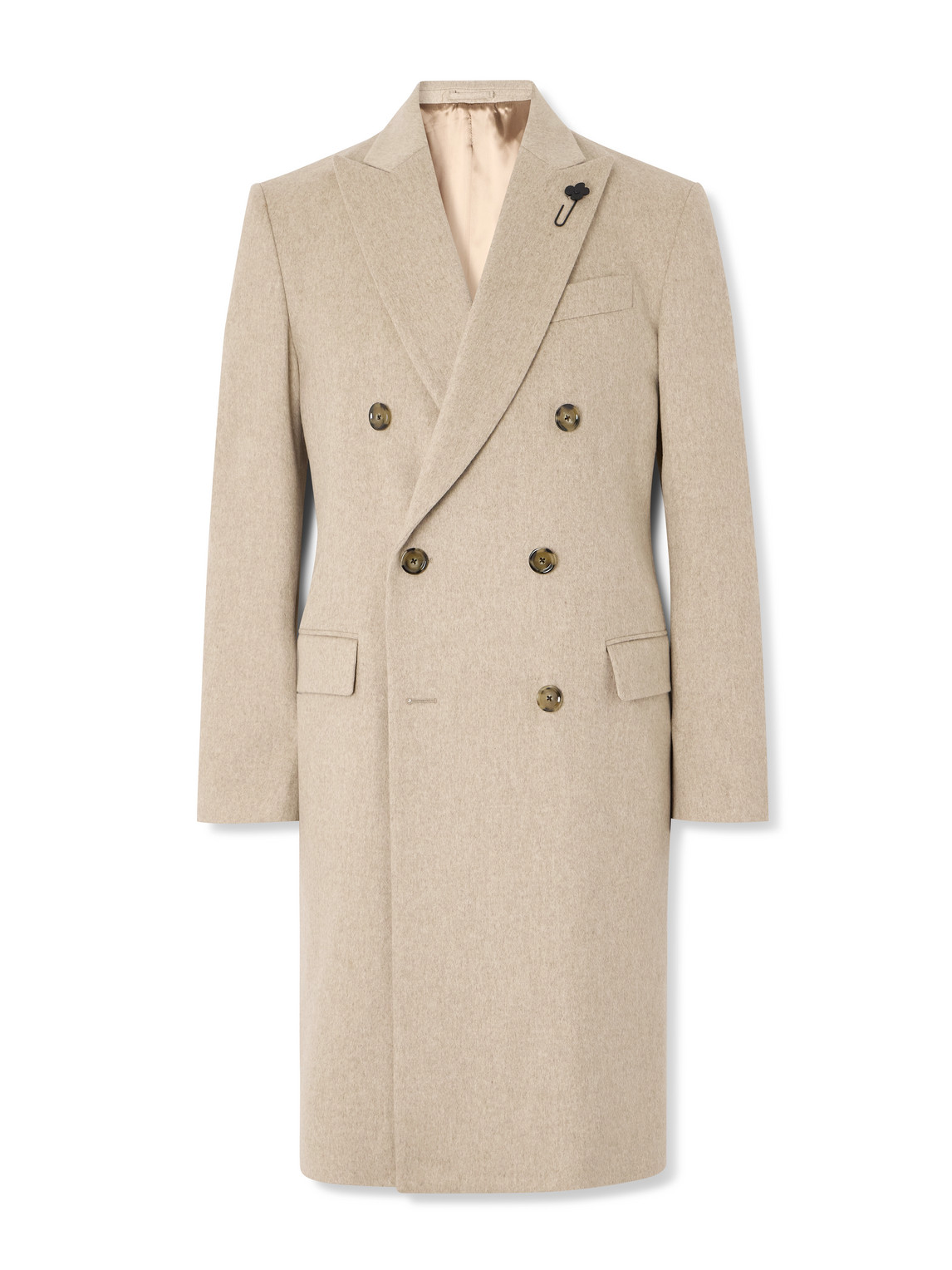 Lardini Slim-fit Double-breasted Brushed Virgin Wool Coat In Neutral