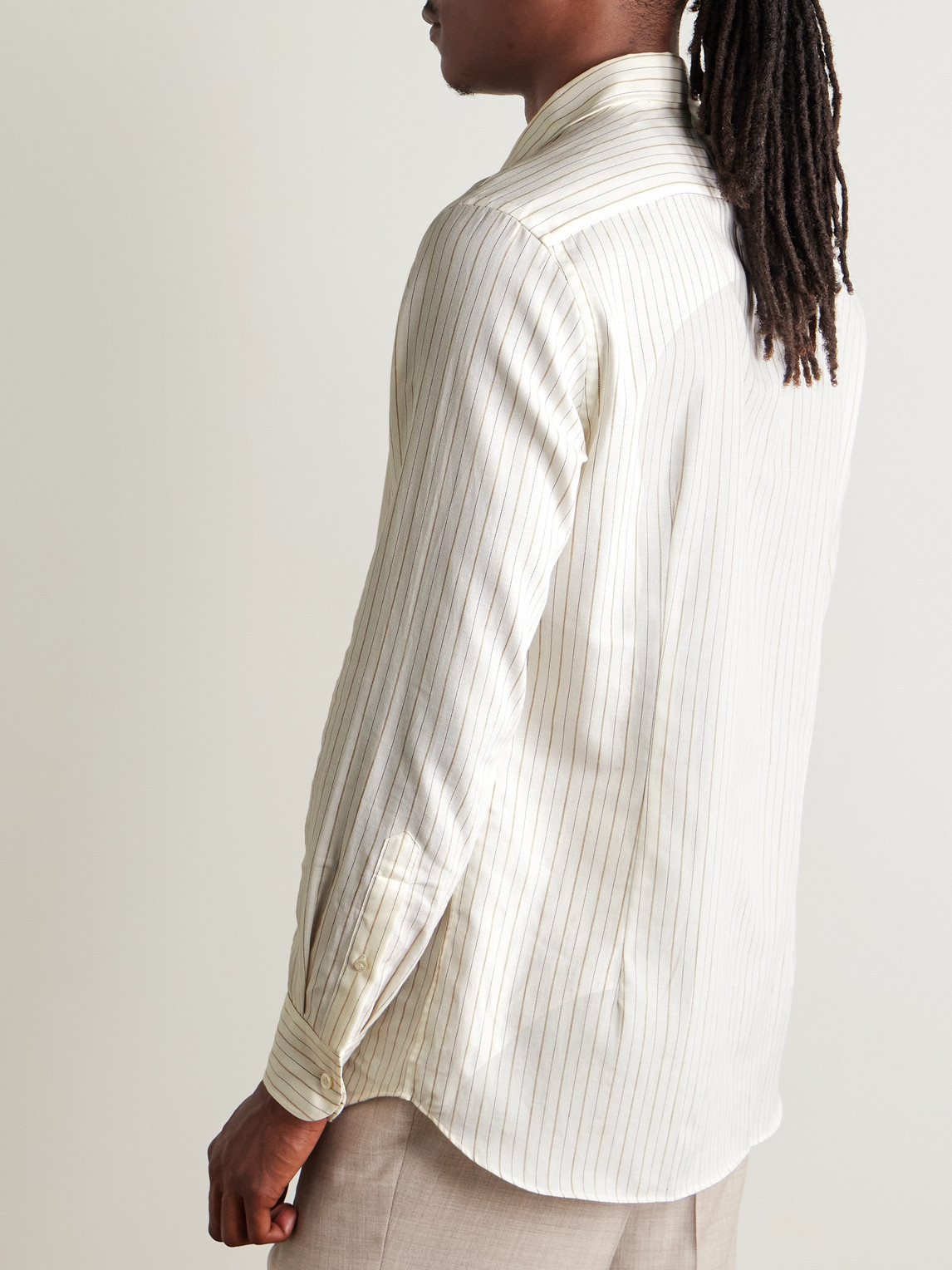 Lardini Pinstriped Cotton And Virgin Wool-blend Twill Shirt In White