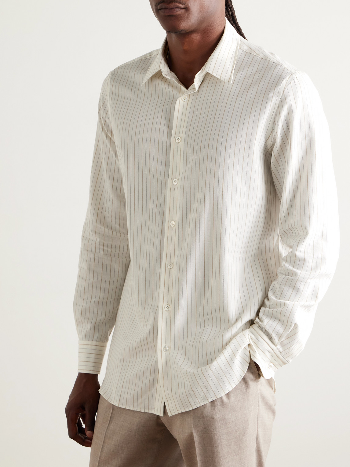 Lardini Pinstriped Cotton And Virgin Wool-blend Twill Shirt In White