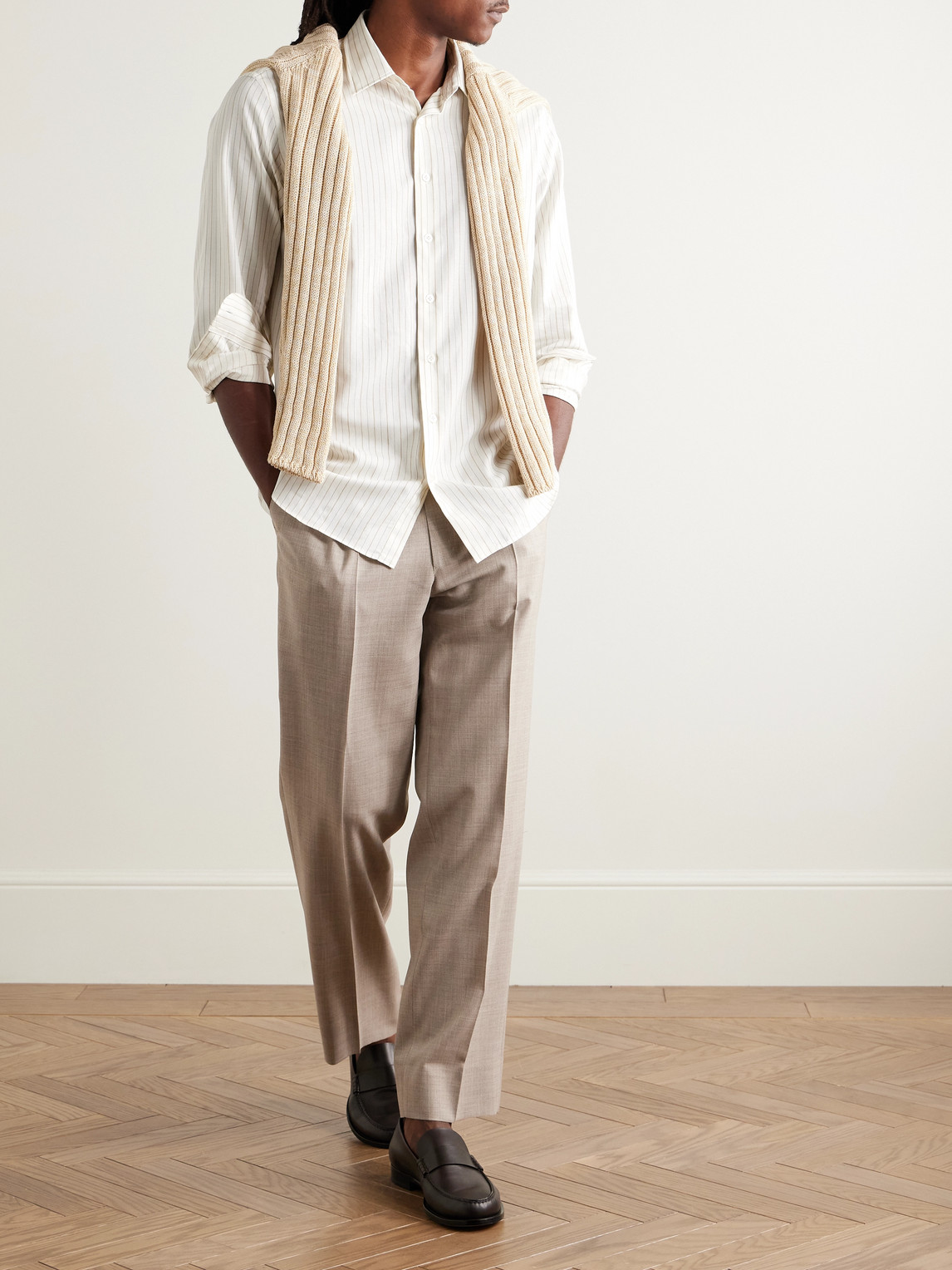 Lardini Pinstriped Cotton And Virgin Wool-blend Twill Shirt In White