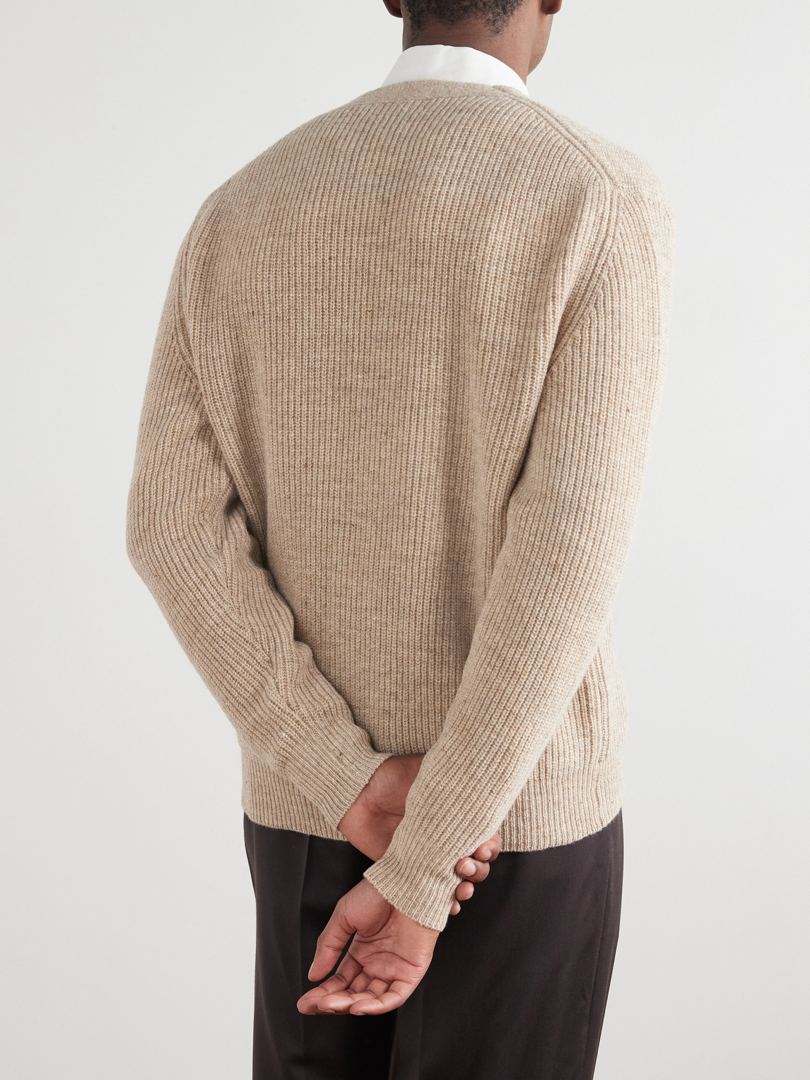 Lardini Ribbed Wool Cardigan In Neutral