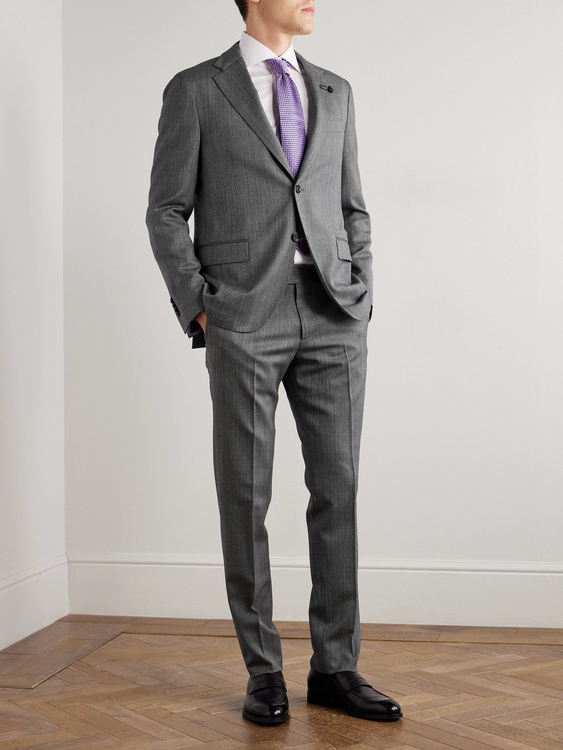 Lardini Virgin Wool-blend Herringbone Suit Jacket