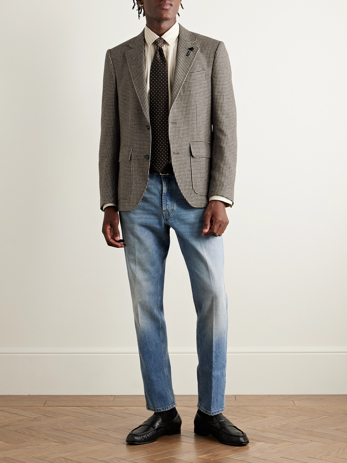 Lardini Puppytooth Wool-blend Felt Blazer In Neutral