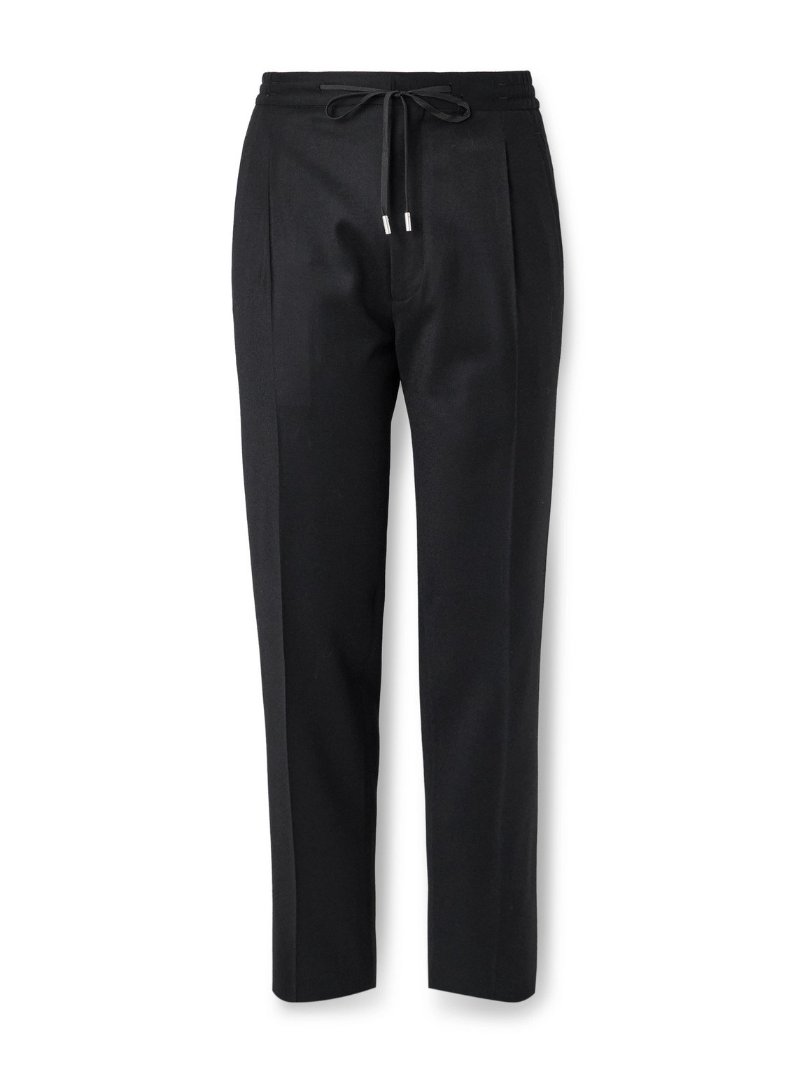 Straight-Leg Pleated Stretch Virgin Wool and Cashmere-Blend Drawstring Trousers