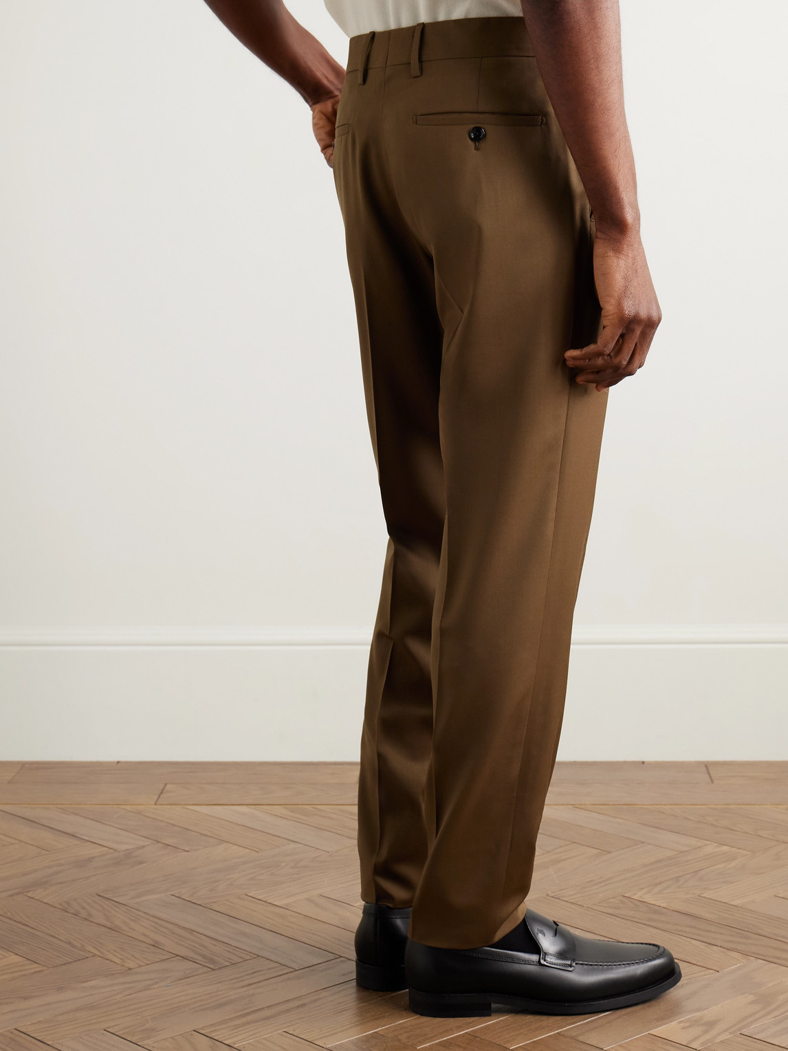 Lardini Slim-fit Virgin Wool-twill Trousers In Brown
