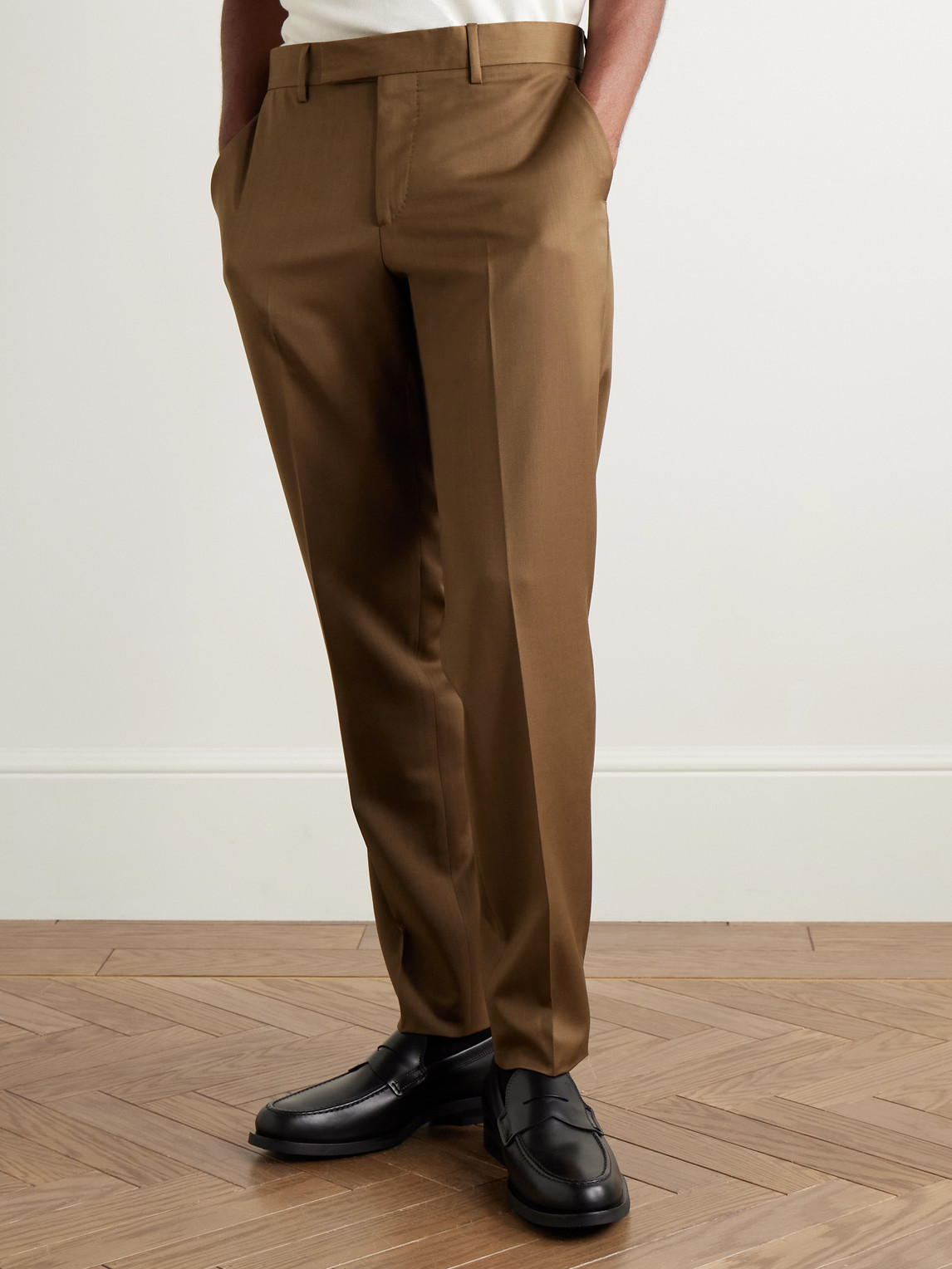 Lardini Slim-fit Virgin Wool-twill Trousers In Brown