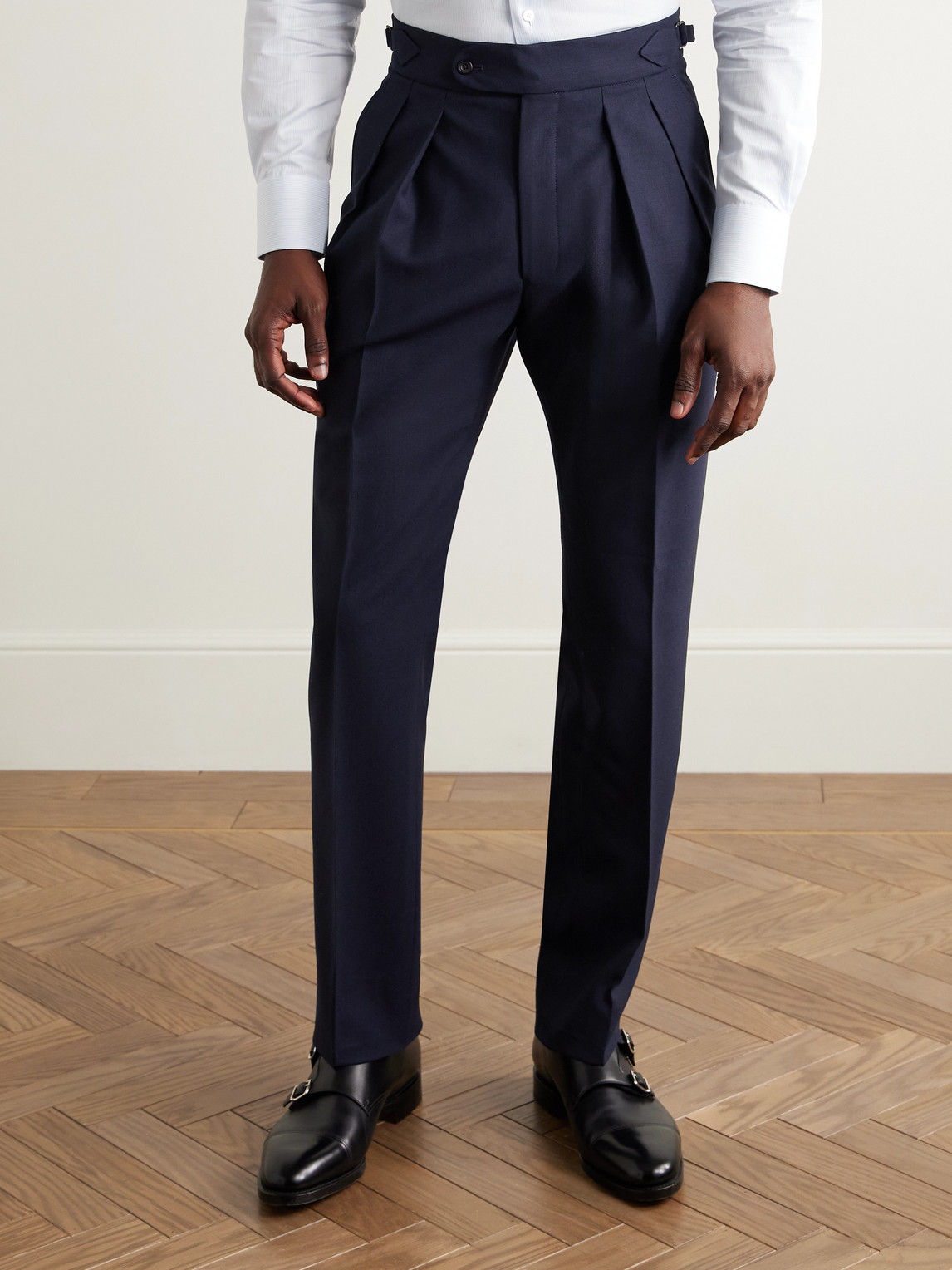 Richard James Hepworth Slim-fit Pleated Wool-crepe Suit Trousers