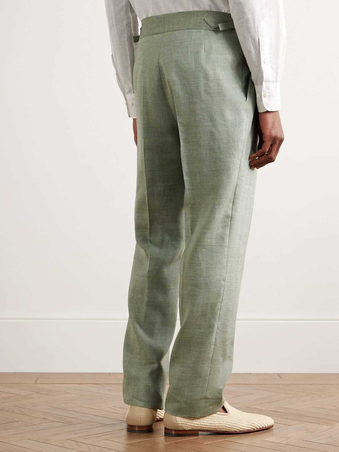 Richard James Hepworth Straight-leg Pleated Herringbone Linen And Wool-blend Suit Trousers