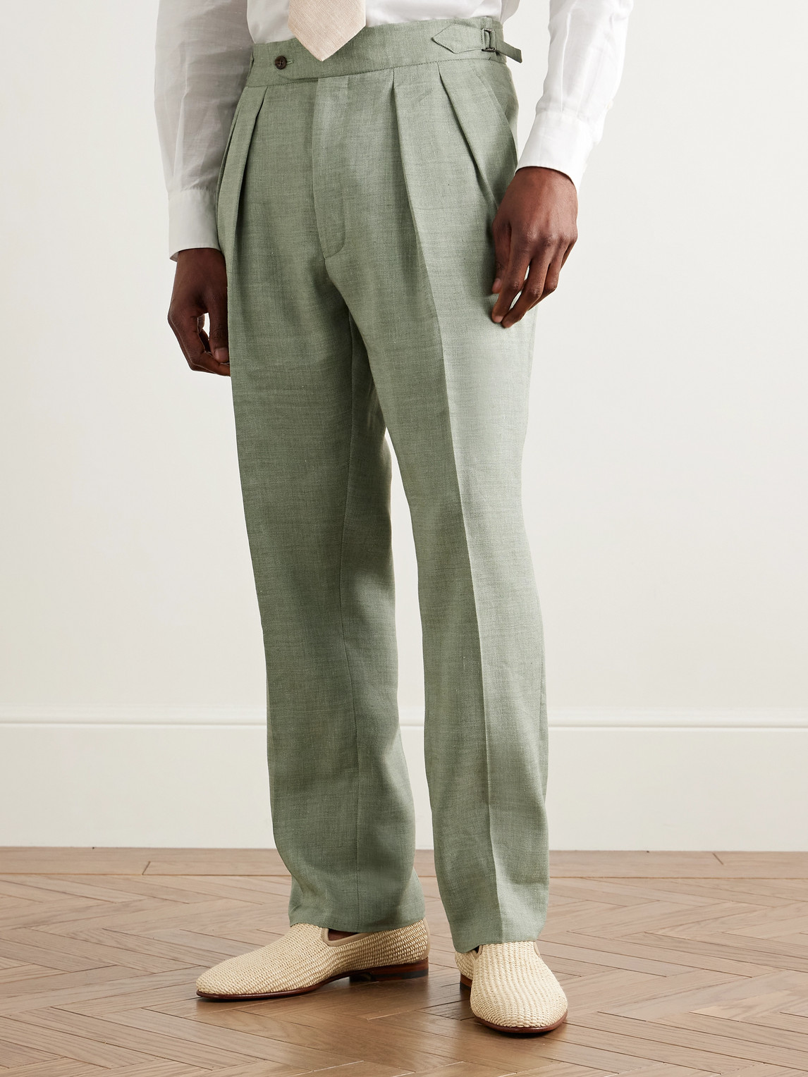 Richard James Hepworth Straight-leg Pleated Herringbone Linen And Wool-blend Suit Trousers