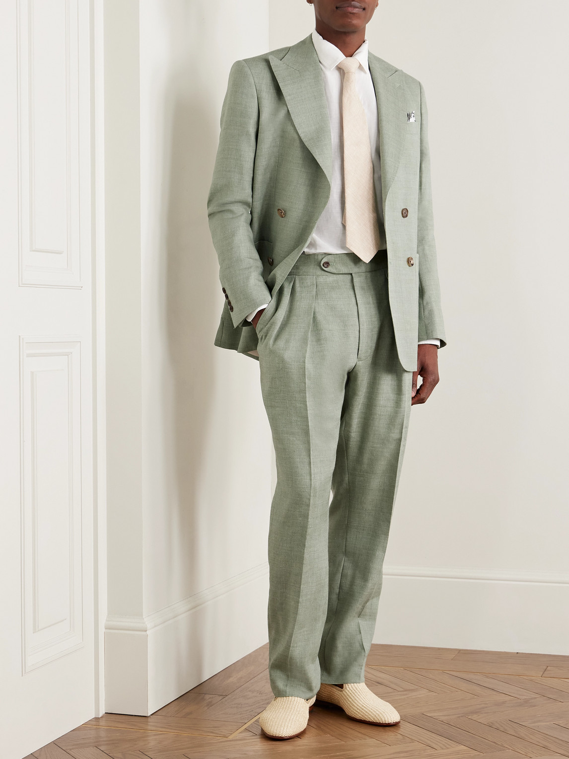 Richard James Hepworth Straight-leg Pleated Herringbone Linen And Wool-blend Suit Trousers