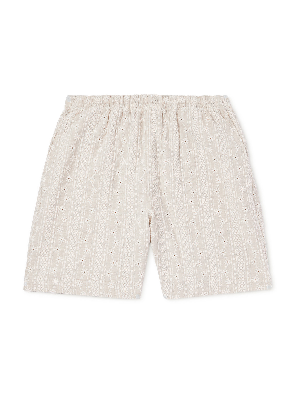 Straight-Leg Embroidered Cotton and Linen-Blend Shorts