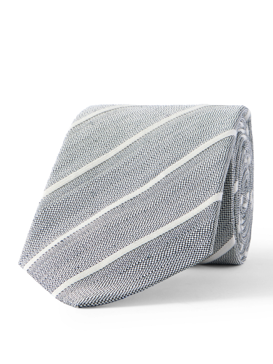 Striped Silk and Linen-Blend Gabardine Neck Tie