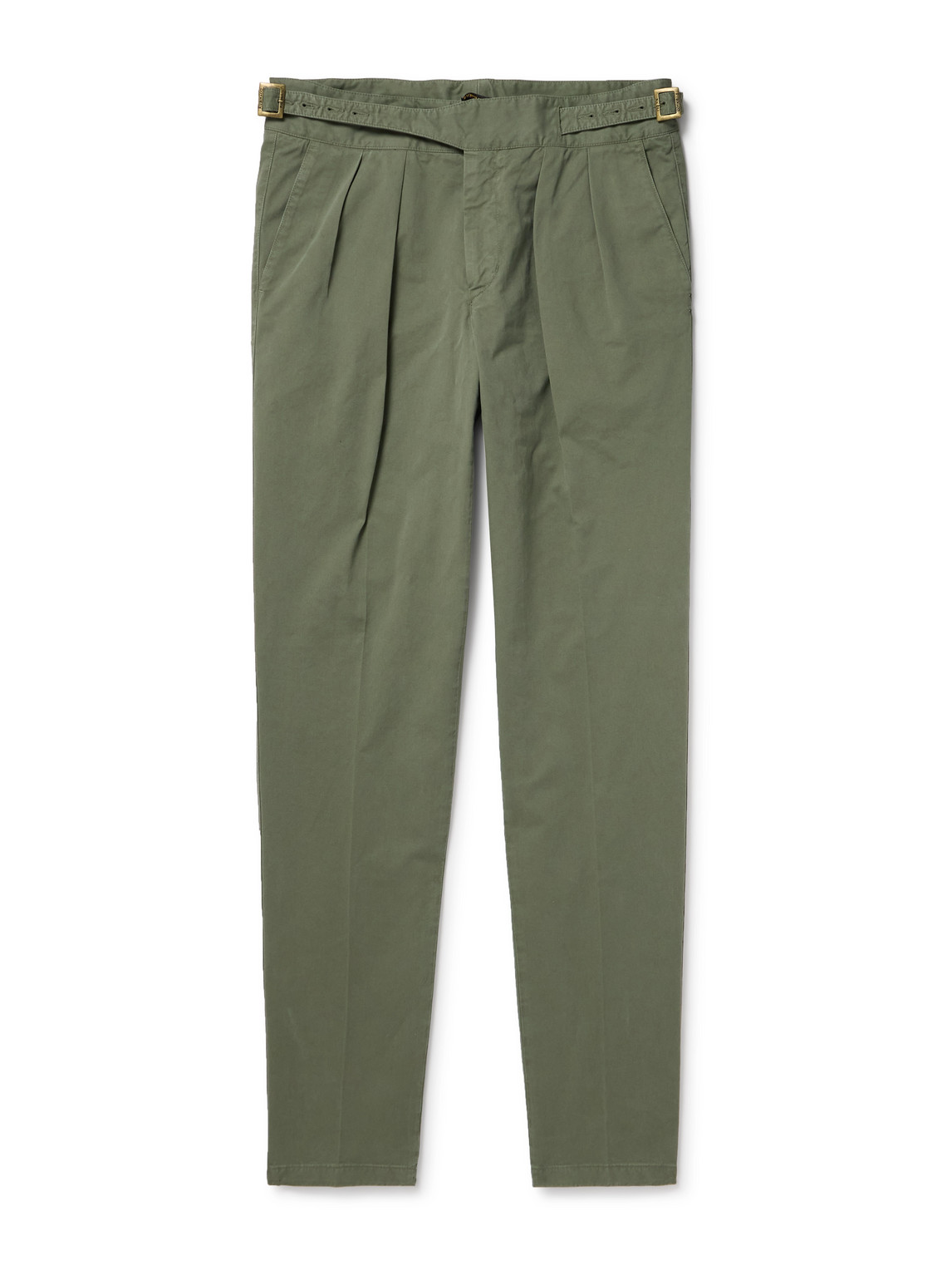 Rubinacci Manny Straight-leg Pleated Cotton-twill Trousers In Green