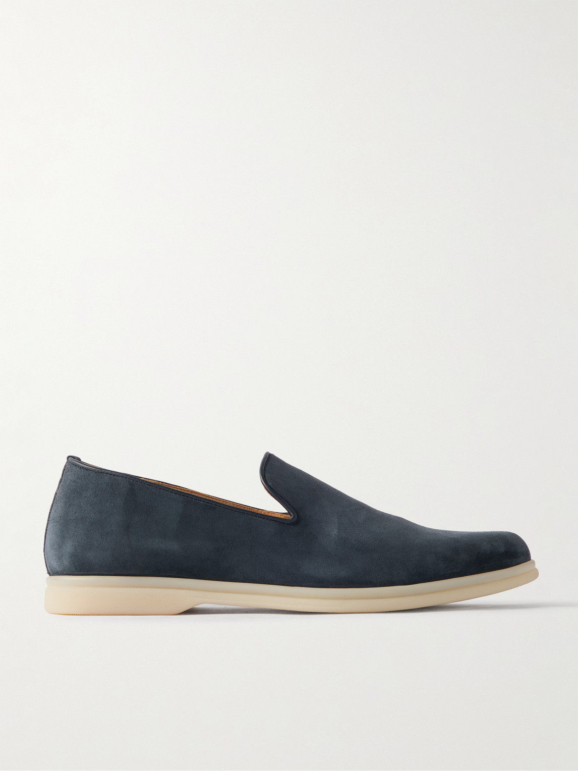 Rubinacci Mod Mare Leather-trimmed Suede Loafers In Blue