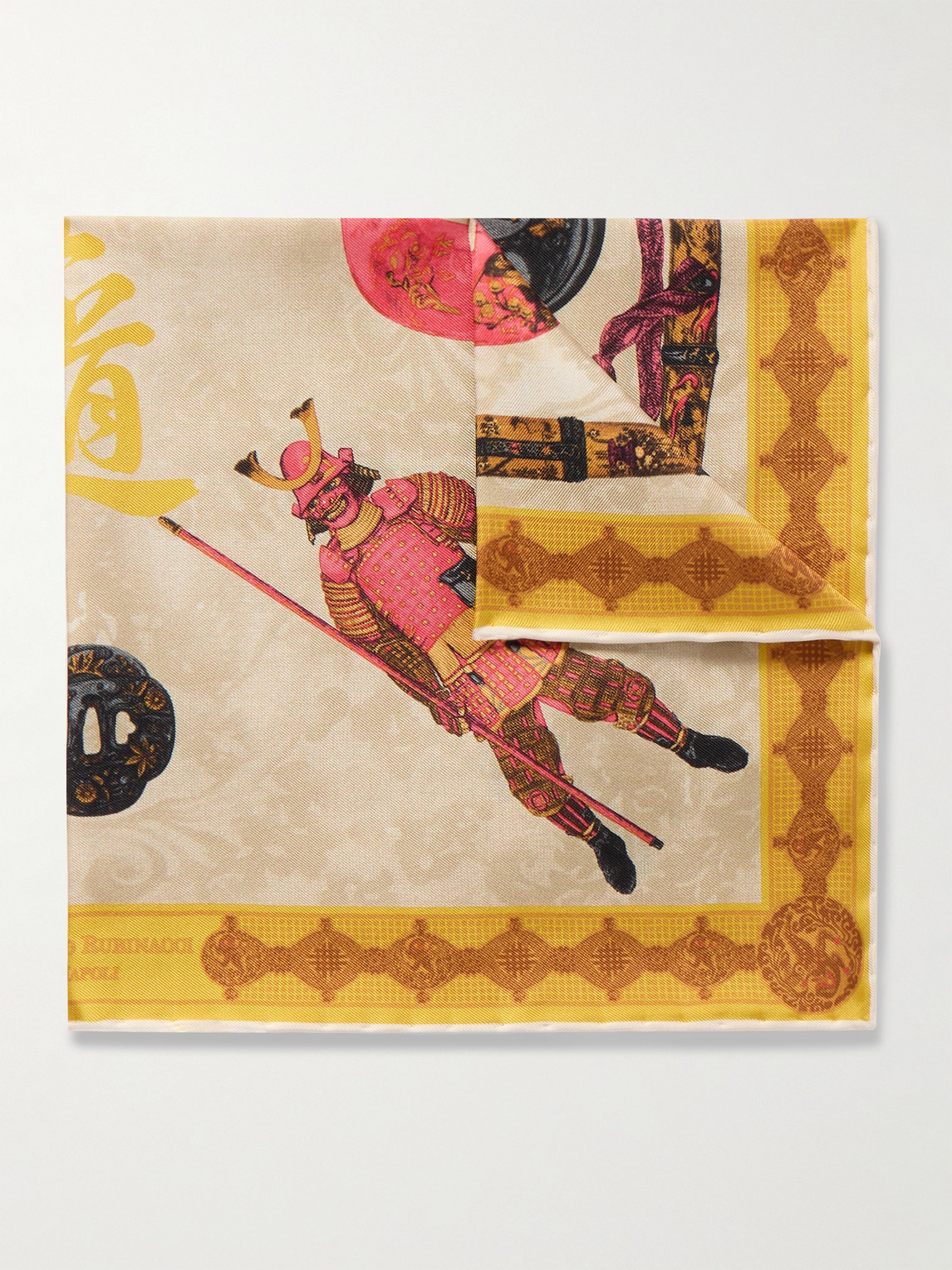 Rubinacci Samurai Printed Silk-twill Pocket Square In Yellow