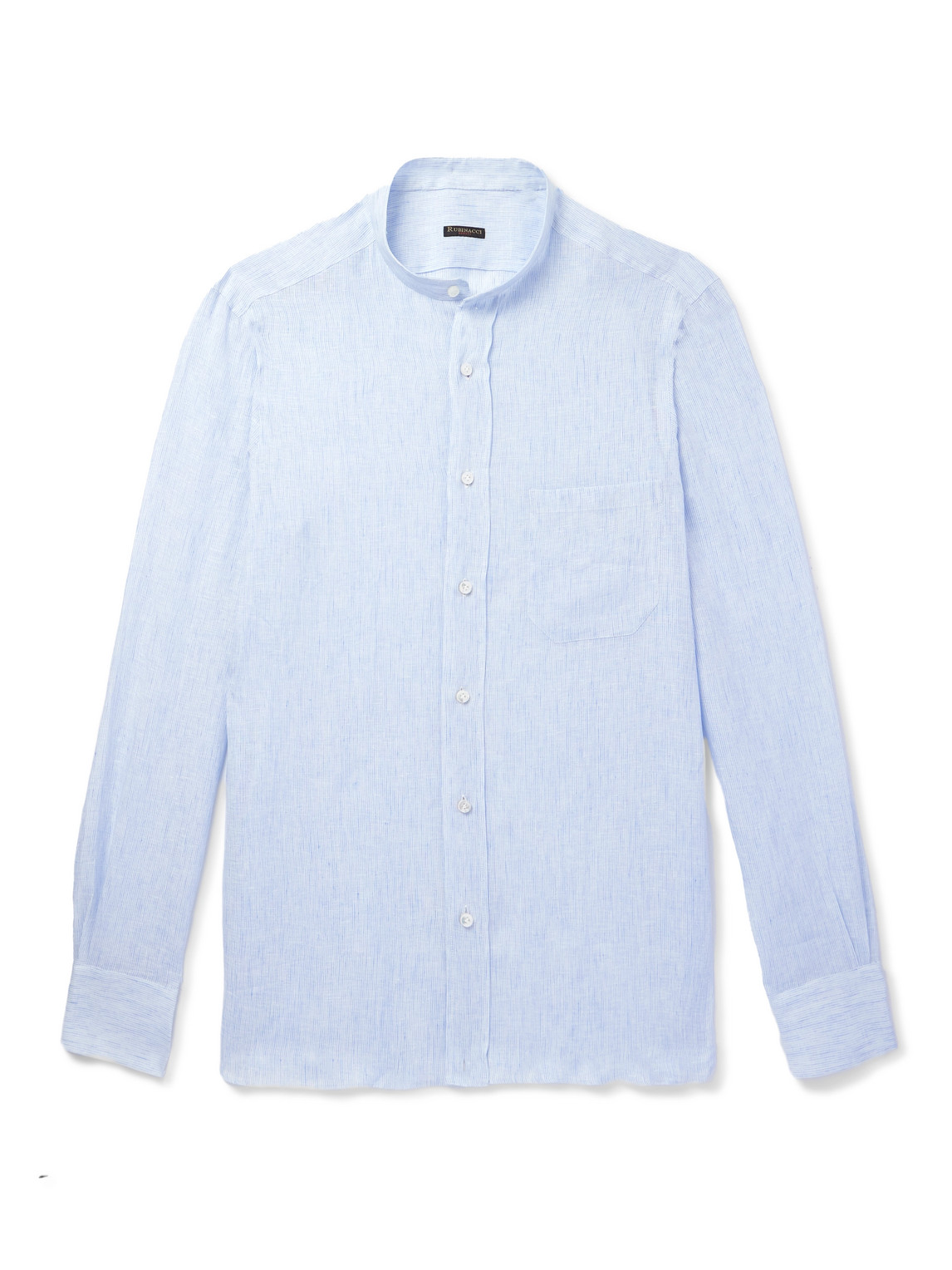 Rubinacci Grandad-collar Striped Linen Shirt In Blue
