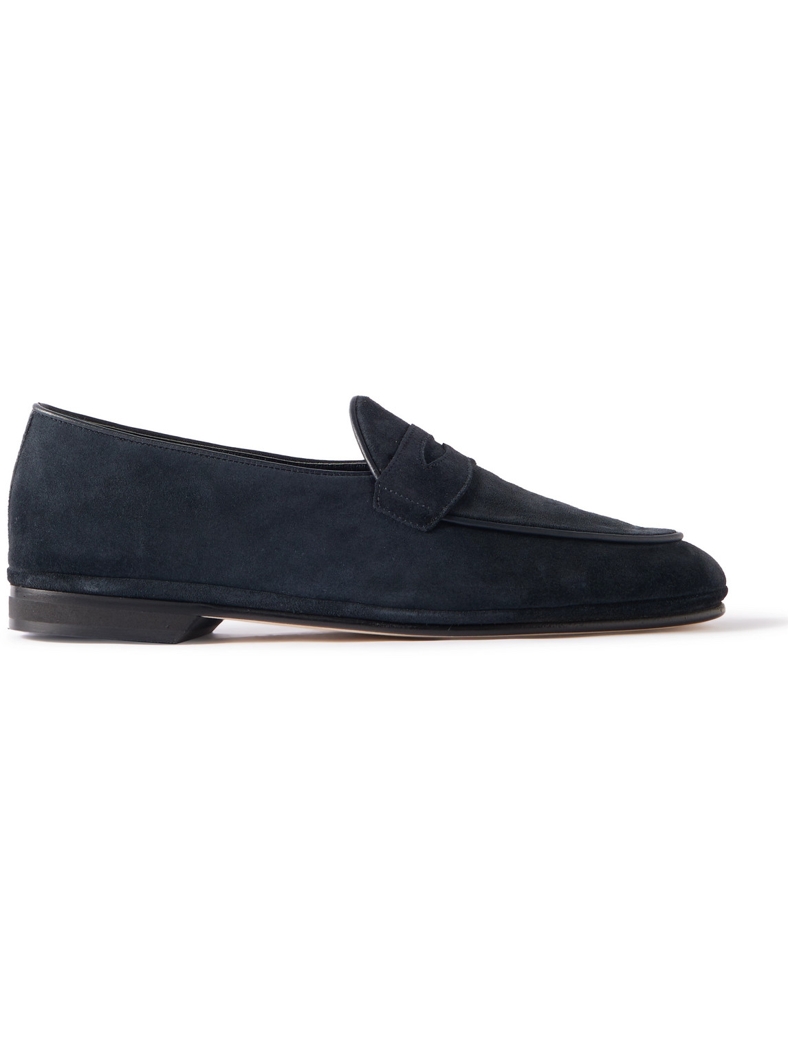 Leather-Trimmed Suede Penny Loafers