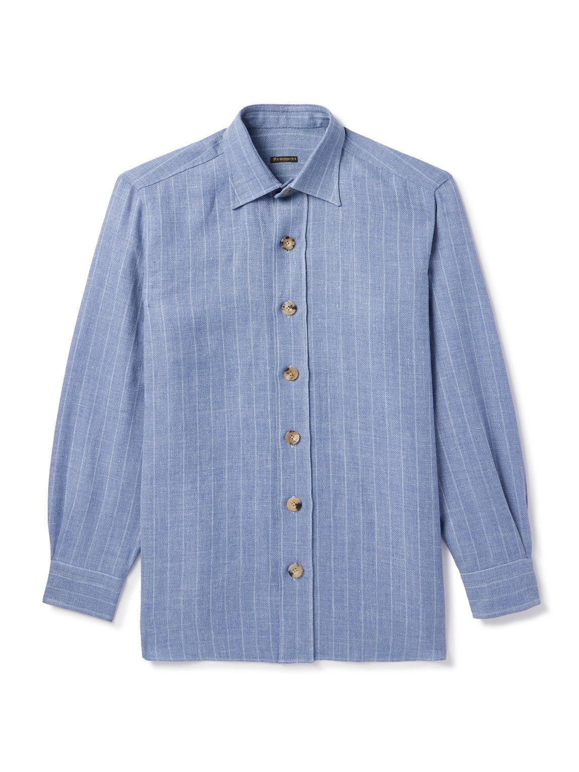 Rubinacci Striped Linen And Wool-blend Overshirt In Blue