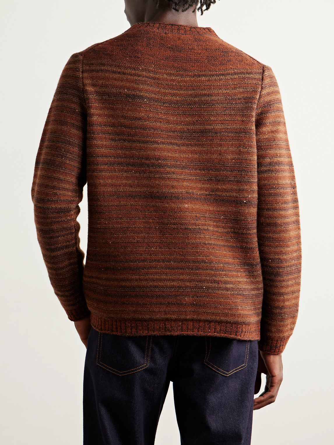Inis Meain Striped Merino Wool And Cashmere-blend Sweater In Brown