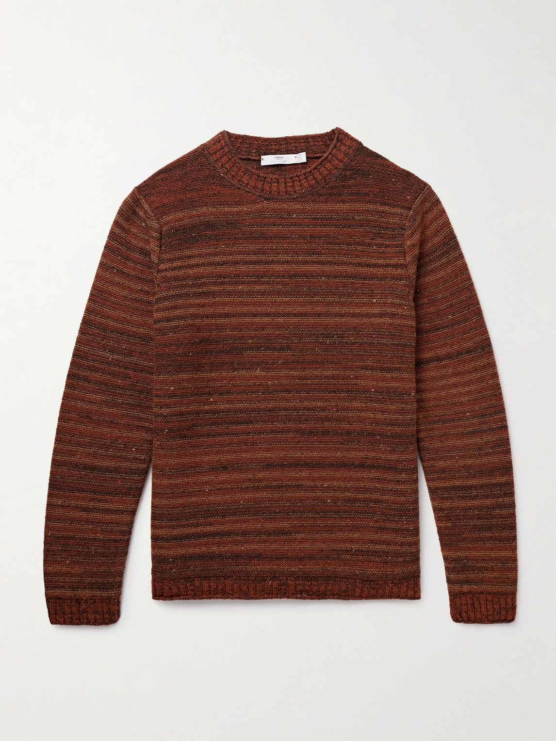 Inis Meain Striped Merino Wool And Cashmere-blend Sweater In Brown