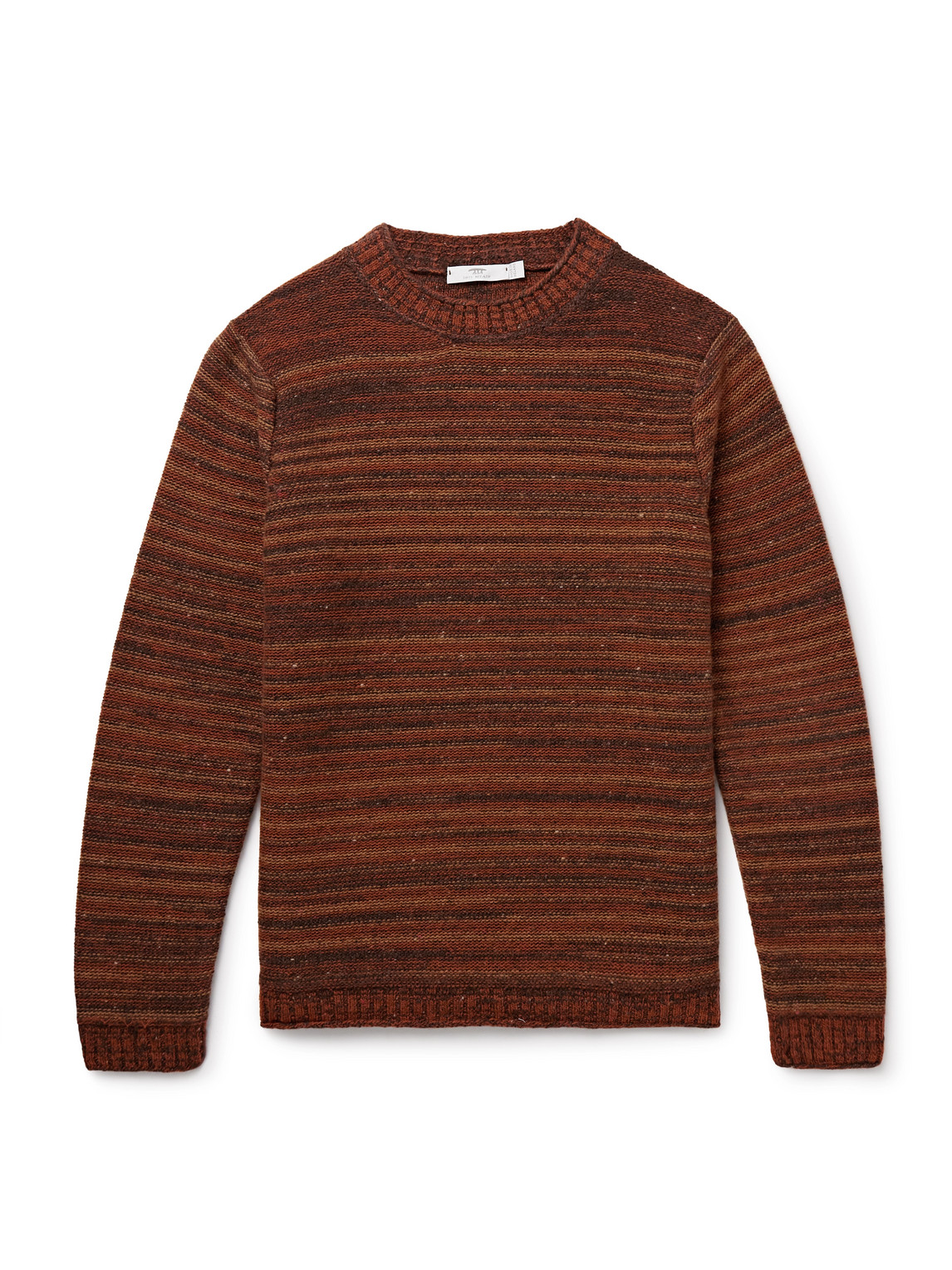 Inis Meain Striped Merino Wool And Cashmere-blend Sweater In Brown
