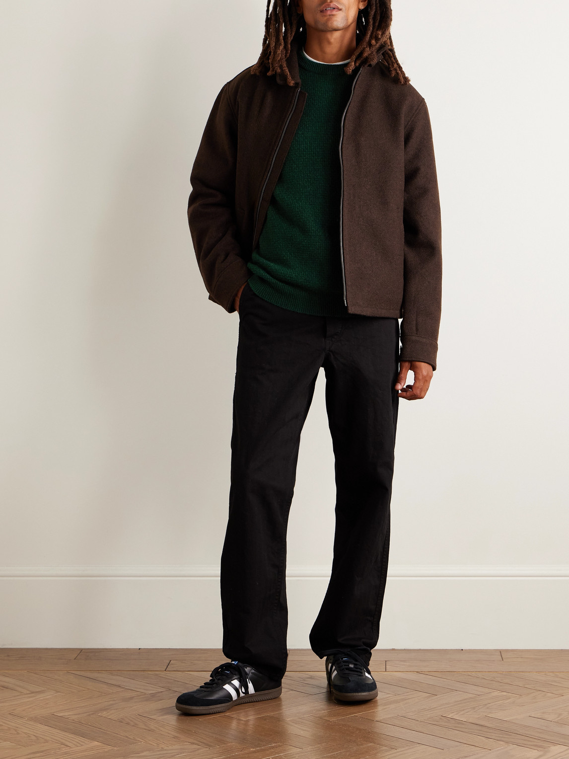 Inis Meain Caoladóir Basketweave Merino Wool And Cashmere-blend Sweater In Green