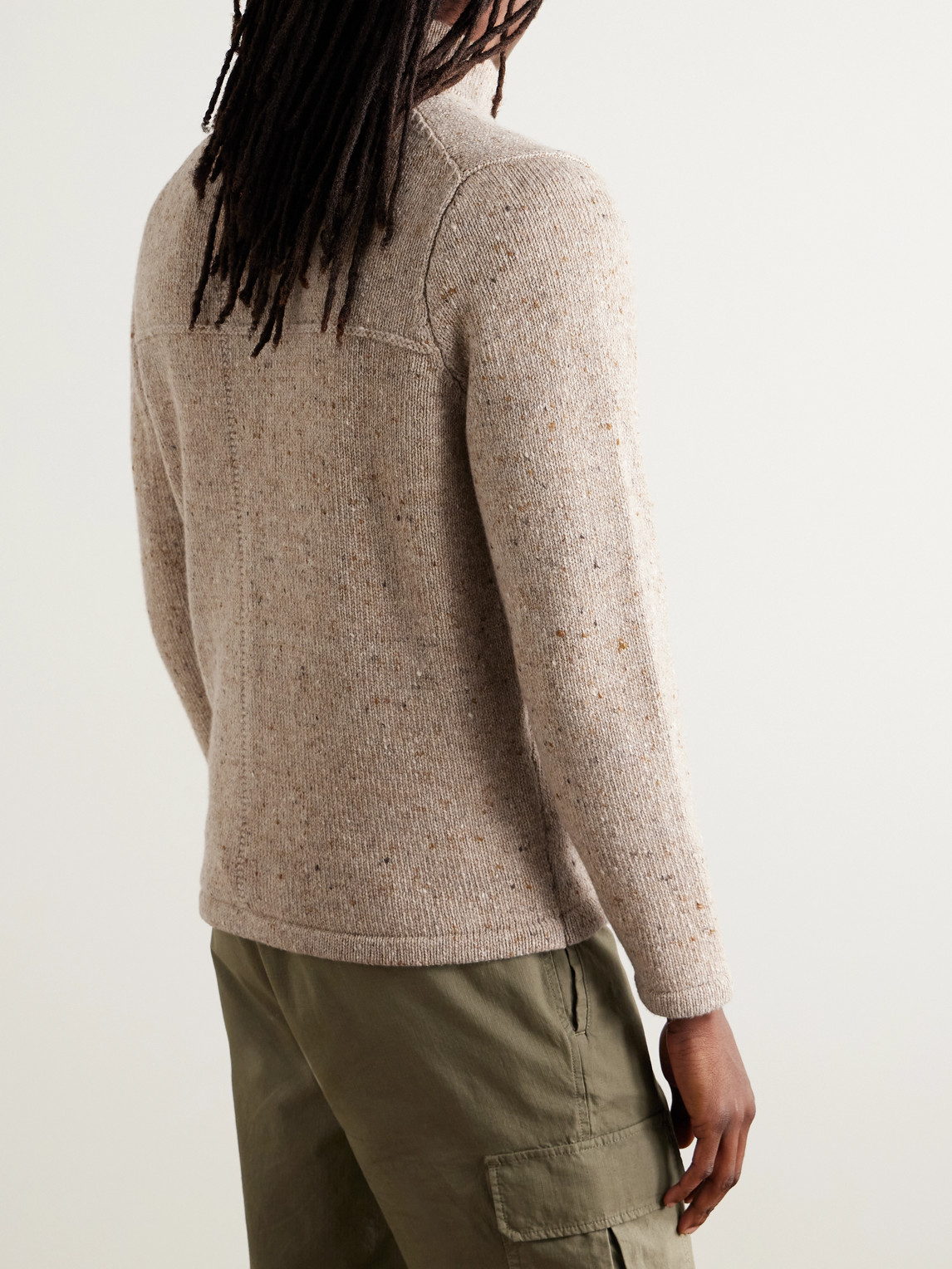 Inis Meain Lifeline Merino Wool And Cashmere-blend Zip-up Cardigan In Neutral