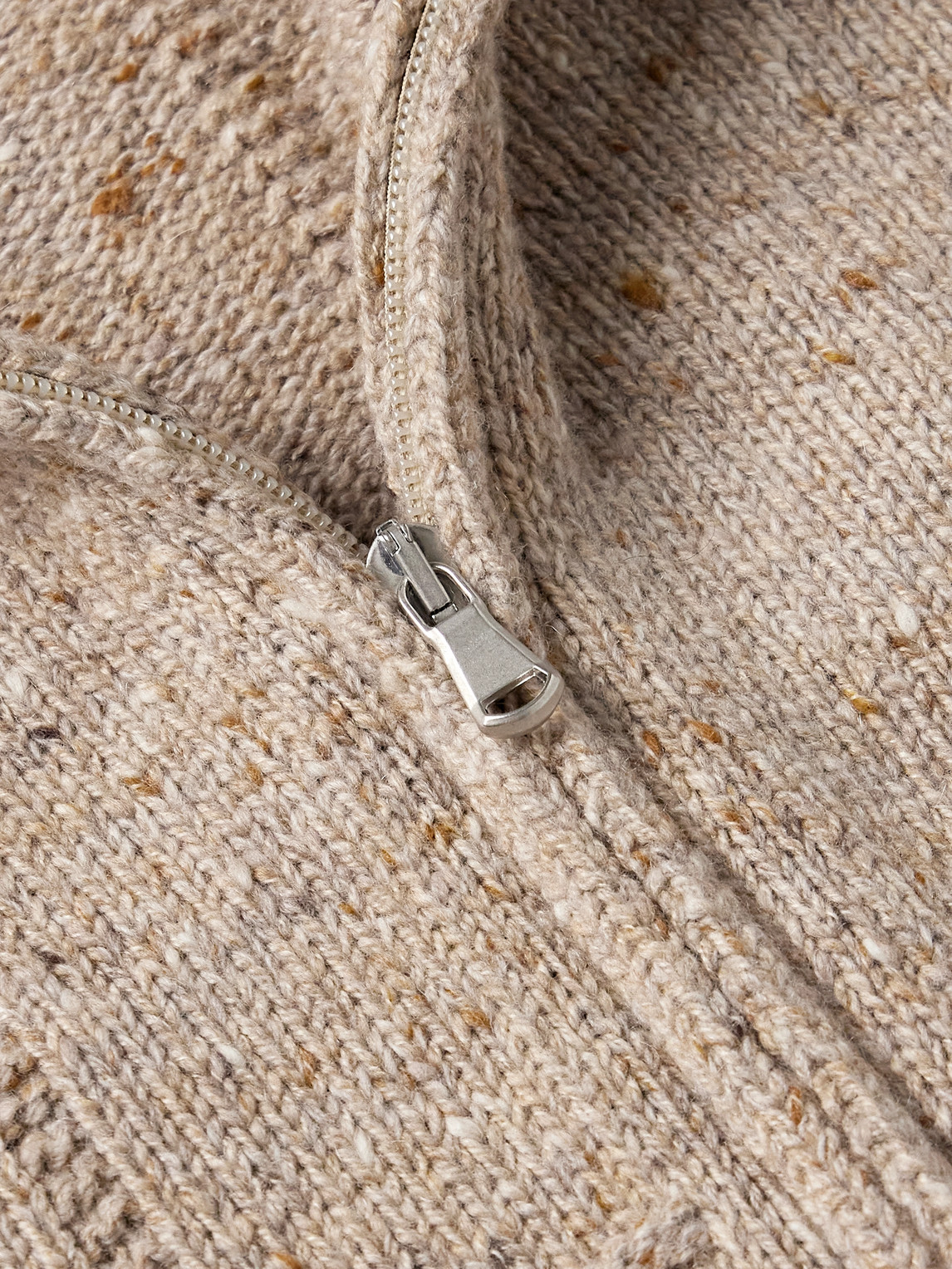 Inis Meain Lifeline Merino Wool And Cashmere-blend Zip-up Cardigan In Neutral