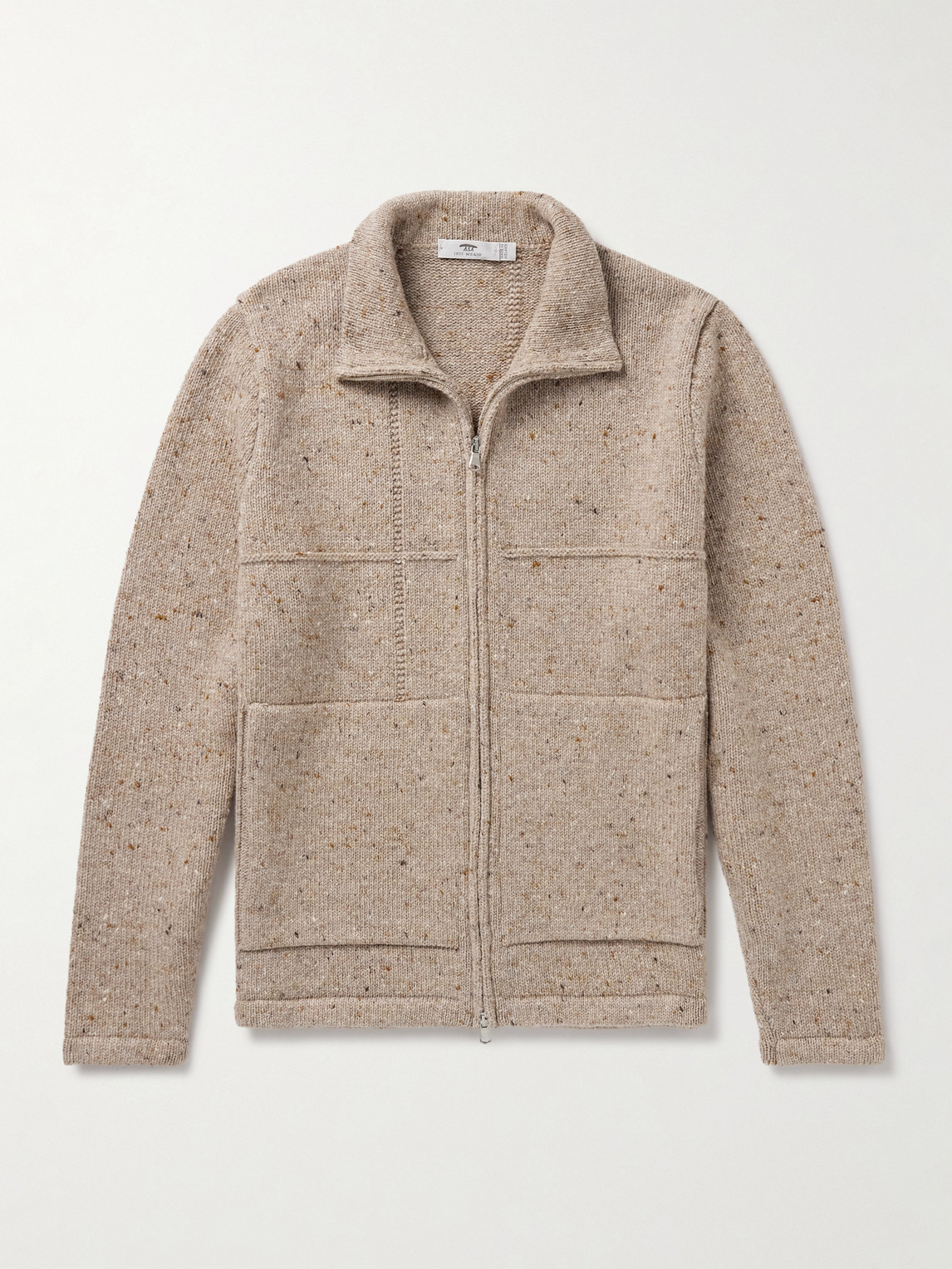Inis Meain Lifeline Merino Wool And Cashmere-blend Zip-up Cardigan In Neutral