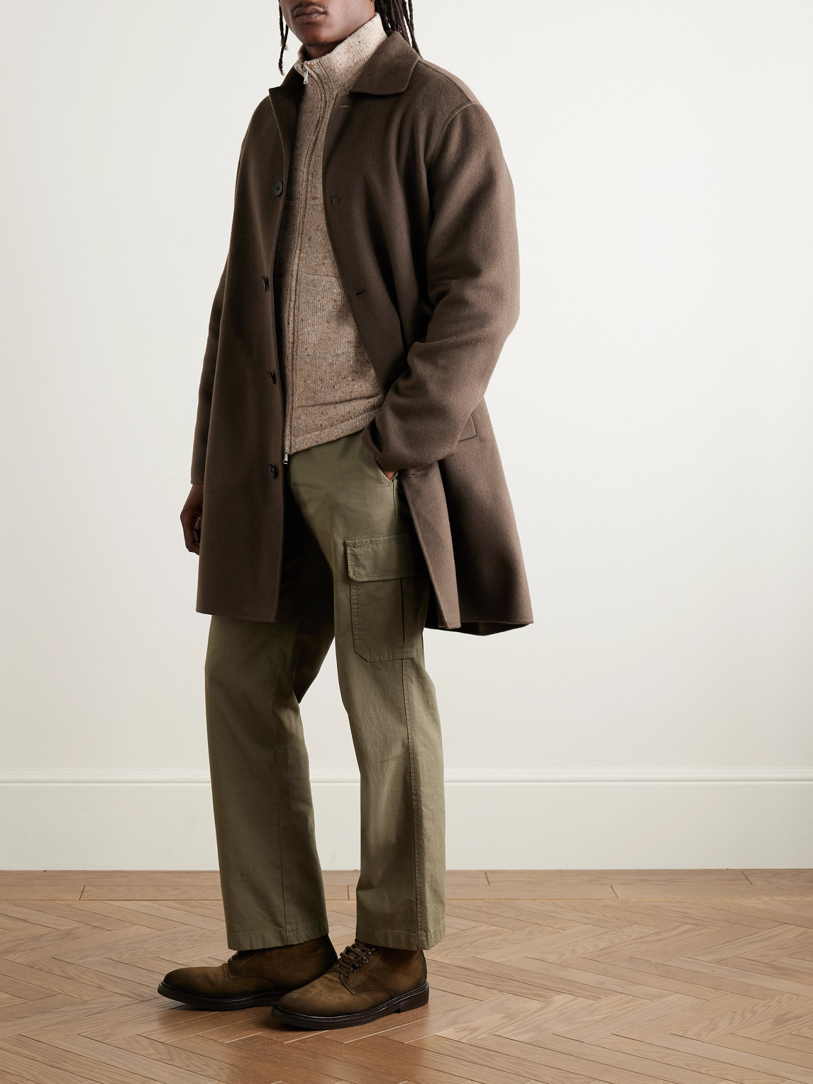 Inis Meain Lifeline Merino Wool And Cashmere-blend Zip-up Cardigan In Neutral