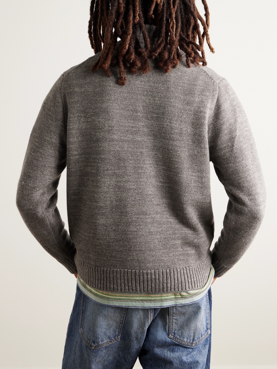 Inis Meain Wool And Linen-blend Half-zip Sweater In Gold
