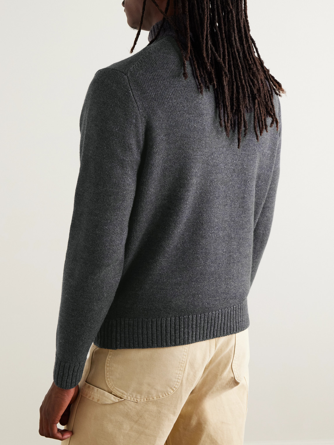 Inis Meain Wool And Linen-blend Half-zip Sweater In Gray