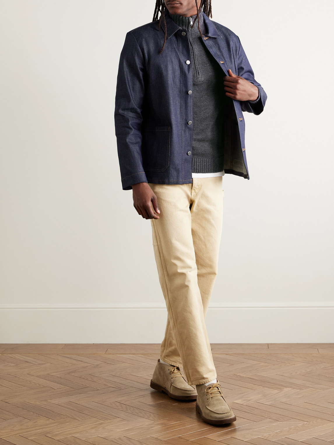 Inis Meain Wool And Linen-blend Half-zip Sweater In Gray