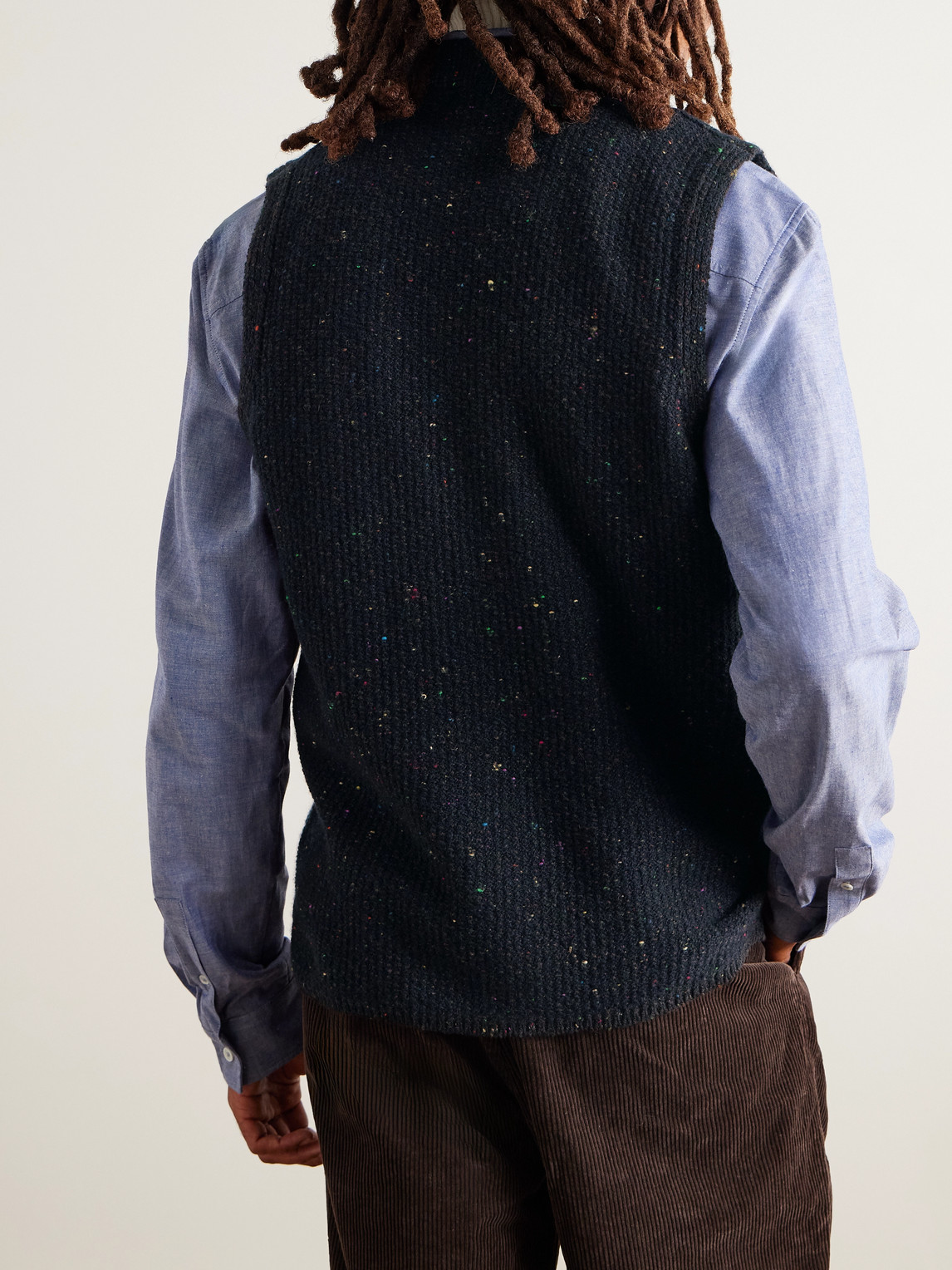 Inis Meain Breidin Merino Wool And Cashmere-blend Gilet In Blue