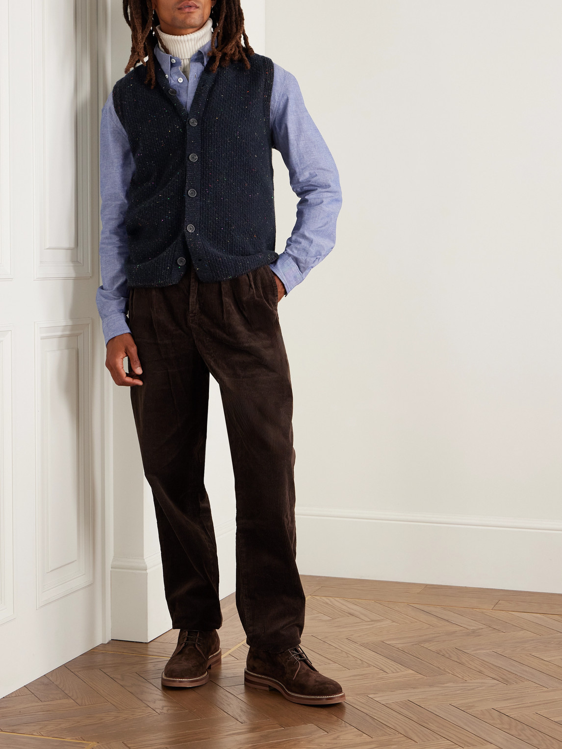 Inis Meain Breidin Merino Wool And Cashmere-blend Gilet In Blue