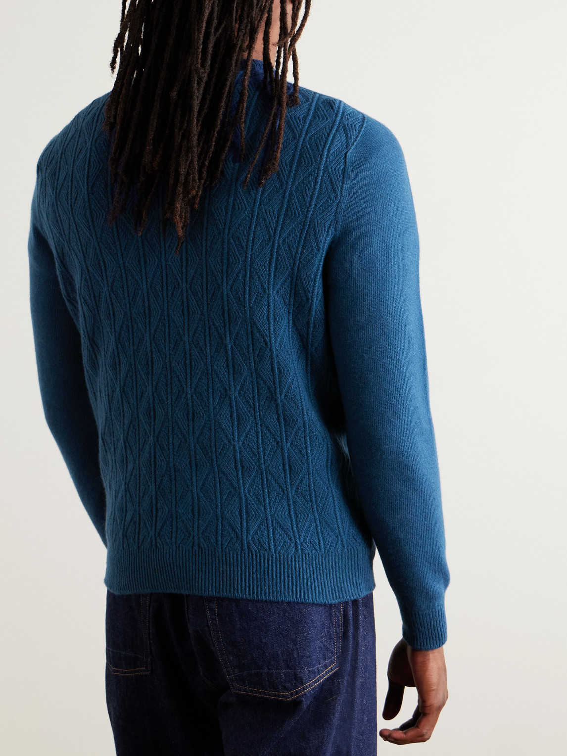 Inis Meain Slim-fit Cable-knit Merino Wool And Cashmere-blend Sweater In Blue